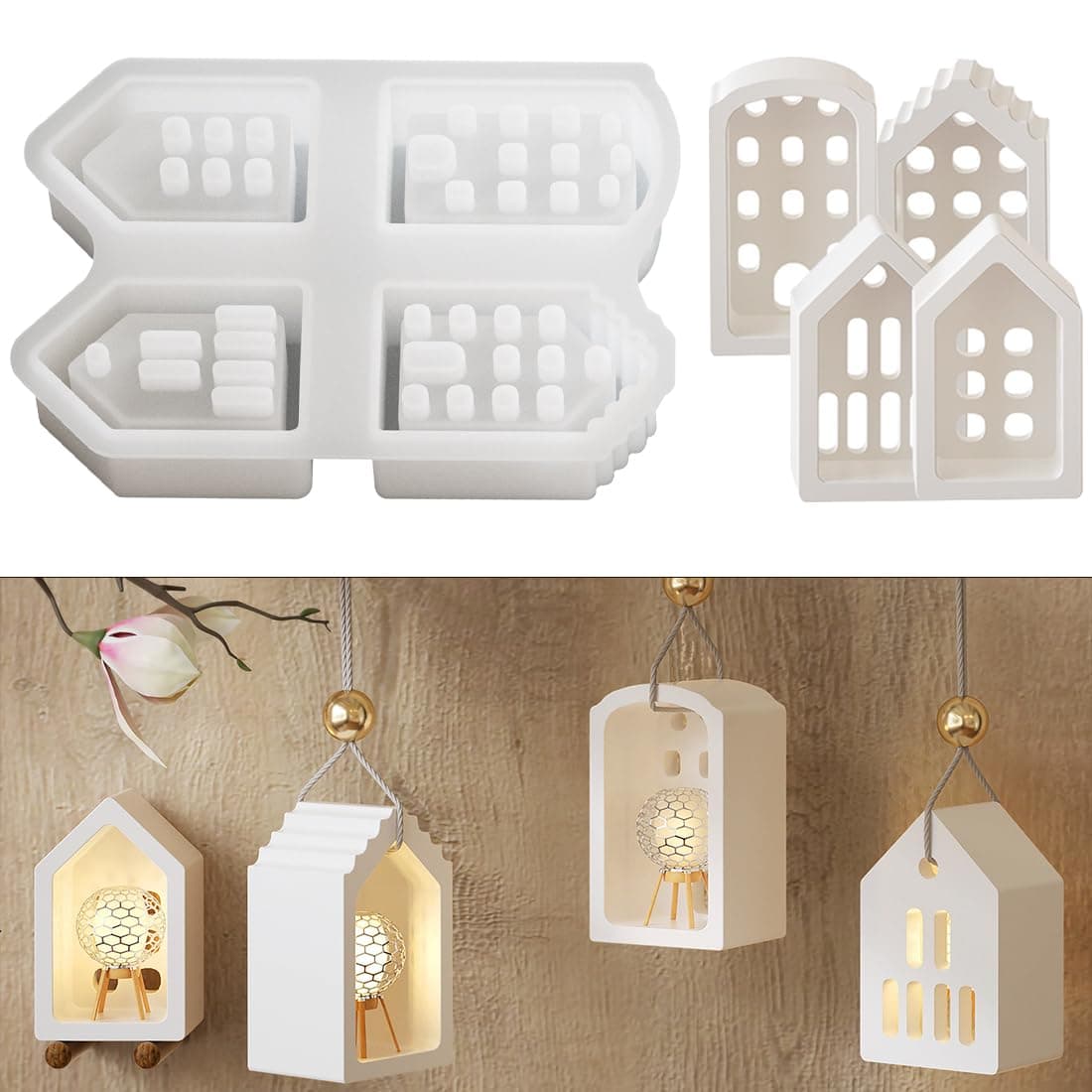 Voyyphixa 4 Stück Haus Silikonform Kreativ Häuser Kerzen Gießformen Mini Häuser Ornament Epoxidharz Formen Gießform für DIY Kerzen Seife Gips Handwerk 🏠✨
