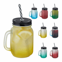 🥤🌞🍹 Relaxdays Trinkgläser Set mit Deckel und Strohhalm, 8er Set