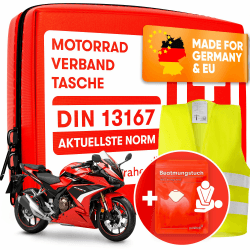 🏍️🚑 PURAHELP Motorrad Verbandskasten 2025 - Inkl. Warnweste & Beatmungstuch