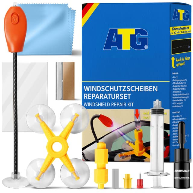 🚗 ATG® Steinschlag Reparaturset Windschutzscheibe mit UV-Lampe - Universelles Auto Glas Reparatur Set