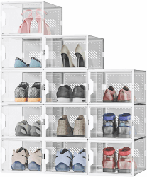 MYHMCT Schuhboxen, 12 Stück, durchsichtiger Kunststoff, stapelbar, für den Eingangsbereich, Schrankboden L Weiß 🥿👠
