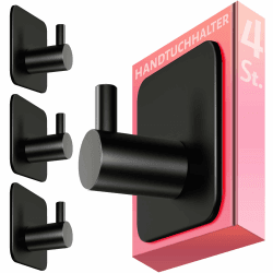 🌟 4smile Handtuchhalter ohne Bohren, 4er-Set in Schwarz - Edelstahl Badezimmer Handtuchhalter 🌟