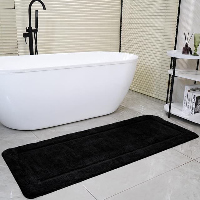 🛁 SOANNY 60x150 cm Badezimmerteppich - Rutschfest & Waschbar - Saugfähig Duschteppich 🚿 Schwarz 60 x 150 cm