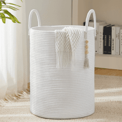 🧺 YOUDENOVA Wäschekorb Geflochten aus Baumwolle - Weiß 58L 🌟