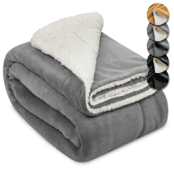 Beautissu Sherpa Decke Alina 220x240cm Hellgrau/Weiß 🌟 - Warme & Dicke Winterdecke