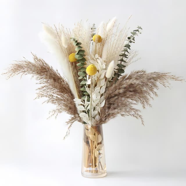 Trockenblumen Deko - 60 Stück Pampasgras Getrocknet 🌾 - Eleganter Trockenblumenstrauß für Vasen - Dried Flowers, Deko Blumen Ideal für Boho Wohnzimmer & Hochzeit-LUFTSCHLOSS 45cm-60pcs