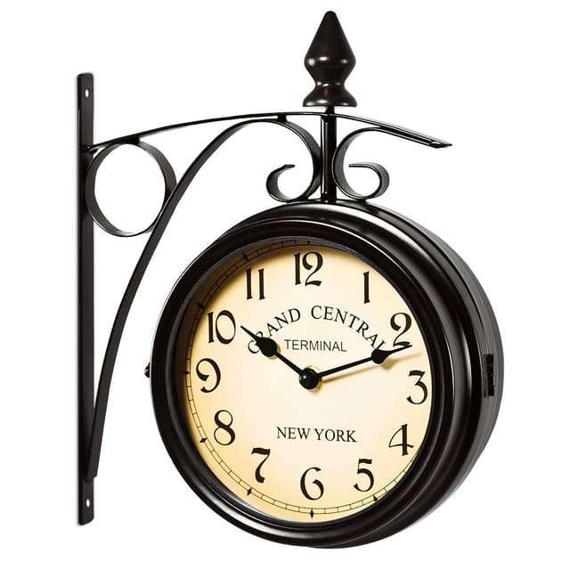 Monzana® Wanduhr Vintage Quarzuhrwerke Mit Beidseitigem Ziffernblatt 🕰️ Doppelseitige Bahnhofsuhr Schmiedeeisern Retro Schwarz