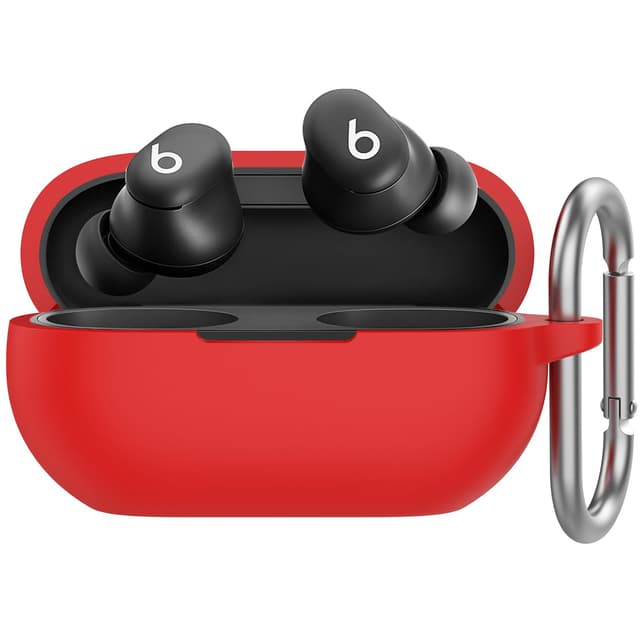 AhaStyle Silikonhülle für Beats Solo Buds (2024) 🎧 Schützhülle + Metallkarabiner 🎁 Rot