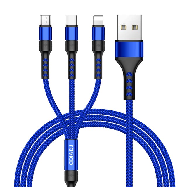 RAVIAD Multi USB Kabel, Universal Ladekabel [1.2M] Nylon Schnell 3 in 1 Mehrfach mit Micro USB Typ C Lightning - Blau