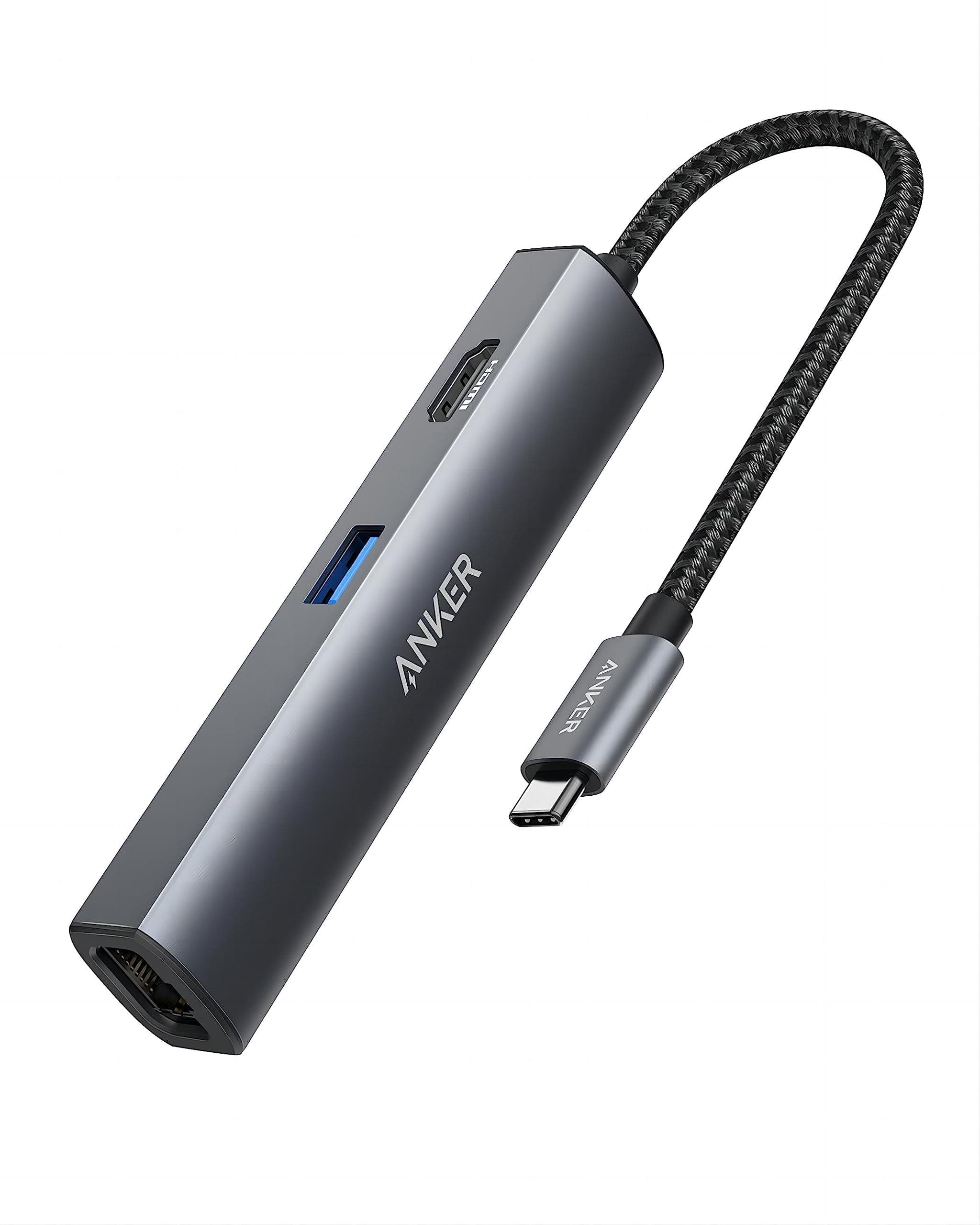 🔌🖥️ Anker PowerExpand+ 5-in-1 Ethernet Hub Adapter | 4K HDMI, 3 USB 3.0 Ports