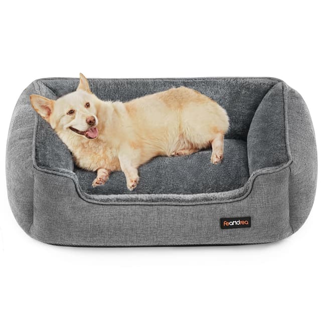 🐶 Feandrea Hundebett in Leinenoptik, Hundekissen für mittelgroße Hunde 🐾
