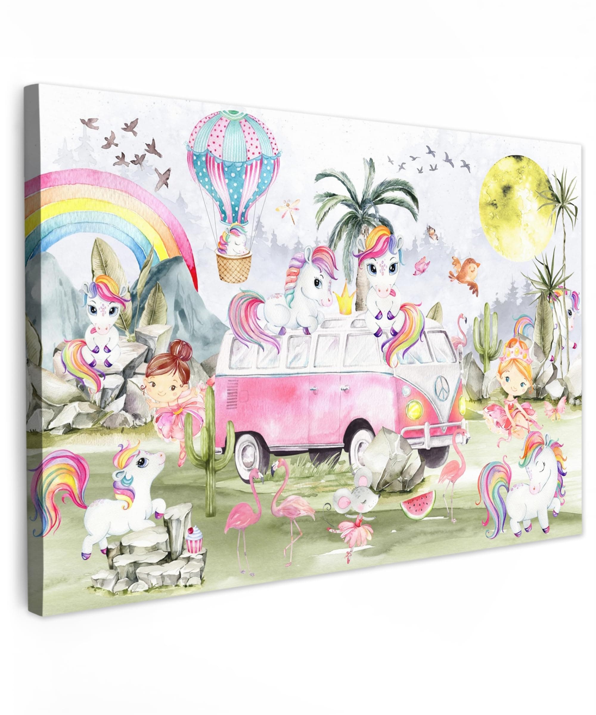 🦄🌈 MuchoWow© Leinwand Groß 120x80 cm - Wanddekoration Einhorn & Regenbogen