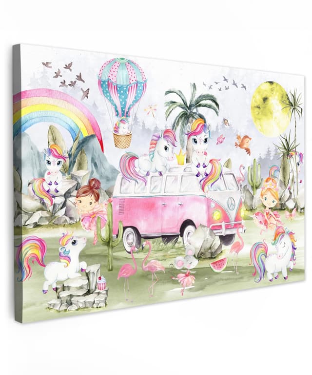 🦄🌈 MuchoWow© Leinwand Groß 120x80 cm - Wanddekoration Einhorn & Regenbogen