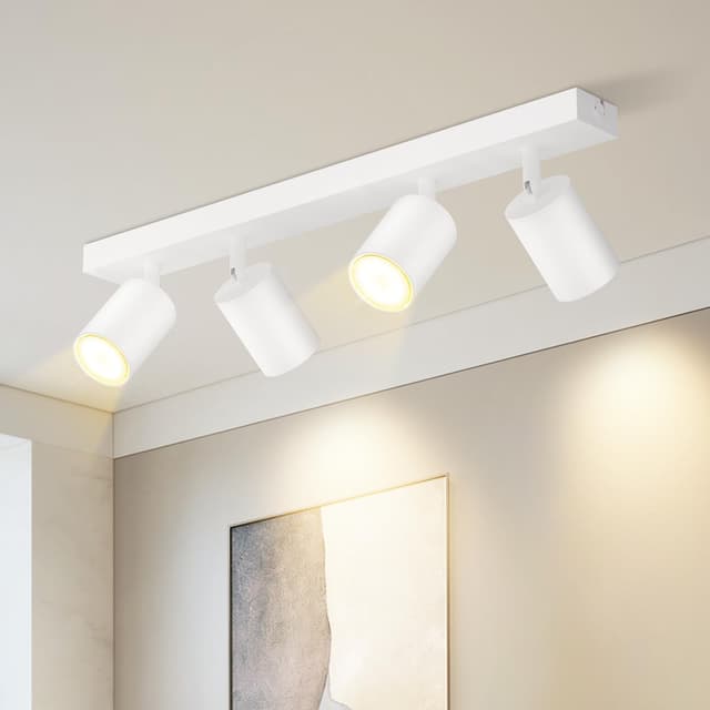 Homefire LED Deckenlampe 4 Flammig Deckenstrahler - 350° Schwenkbar Strahler GU10 Deckenleuchte Weiß flurlampe Spots Innen Deckenspot für Wohnzimmer Küche Schlafzimmer Ohne Leuchtmittel 4Flammig-langA Weiß
