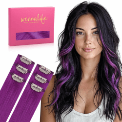 WENNALIFE Lila Clip in Extensions Eechthaar, 60cm 6pcs 30g Remy Hair Extensions Clip in Haarverlängerung Natürliche Eechthaar 60cm-30g-6pcs #Lila