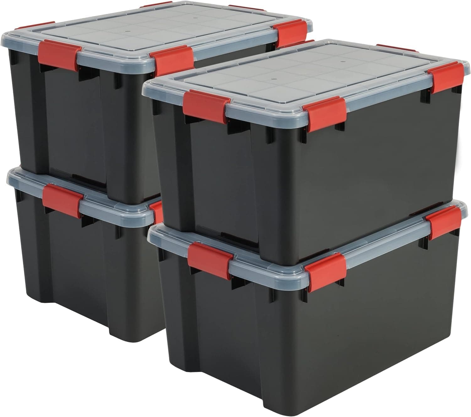 Iris Ohyama Luftdichte Kunststoff-Aufbewahrungsboxen, 50L, 4er-Set ⭐ Hermetischer Verschluss ⭐ Schwarz