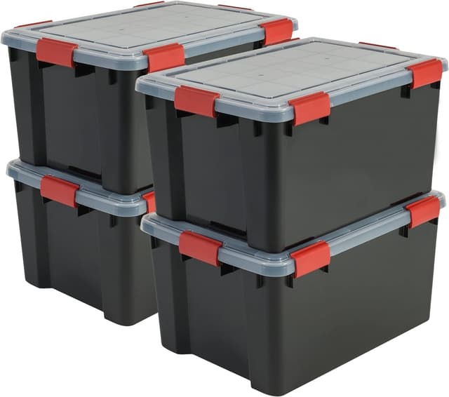 Iris Ohyama Luftdichte Kunststoff-Aufbewahrungsboxen, 50L, 4er-Set ⭐ Hermetischer Verschluss ⭐ Schwarz