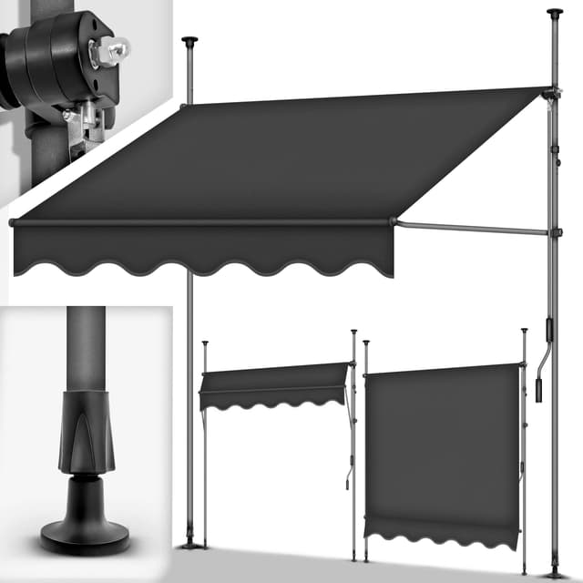 🌞 tillvex Klemmmarkise mit Handkurbel Balkon | Balkonmarkise ohne Bohren | Markise UV-beständig & höhenverstellbar | Sonnenschutz wasserdicht (Anthrazit, 350cm) 350cm Anthrazit 🌞