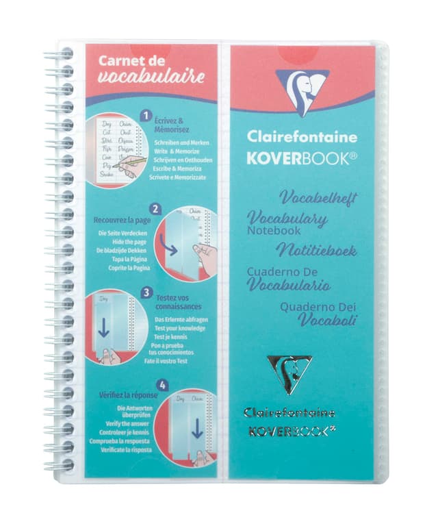 📘 Clairefontaine 161820C Vokabelheft Koverbook | DIN A5 | Transparenter PP-Deckel | 50 Blatt liniert | Ideal für die Schule