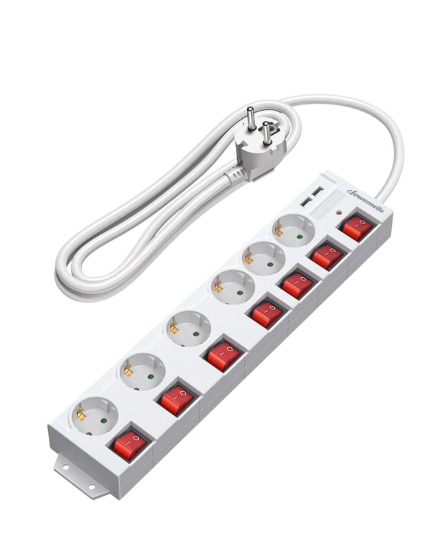 🔌 DEWENWILS Steckdosenleiste Einzeln Schaltbar mit USB, 6Fach Steckdosenleiste mit Schalter 🌟
