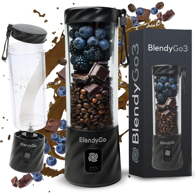 BlendyGo 3 Mixer - Tragbarer Smoothie Maker To Go ⭐️ BPA-frei - Schwarz
