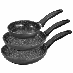 🌟 SUPER ANGEBOT! 🌟 STONELINE Pfannenset 3 teilig, 16/20/24 cm, Antihaft beschichtete Pfanne mit echten Steinpartikeln, Pfanne Induktion und backofengeeignet, grau