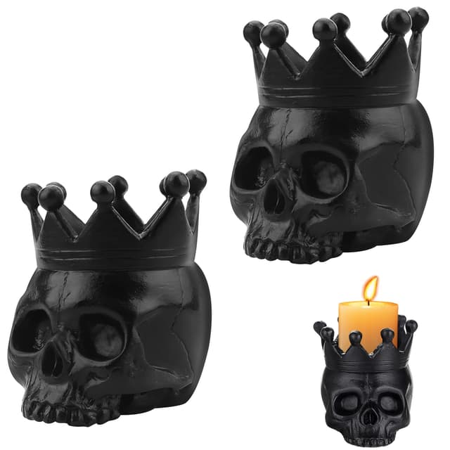 Totenkopf Kerzenhalter - FainFun 2 Stück Totenkopf Kerzenständer