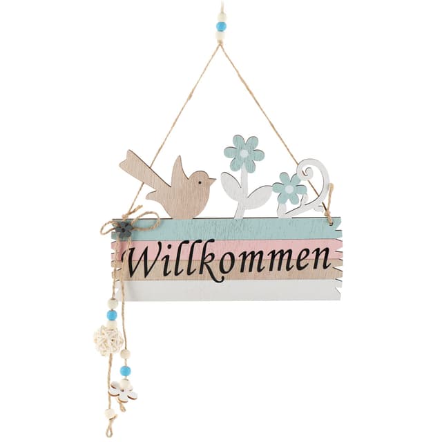 🌼 COM-FOUR® Türschild 'Willkommen' - Frühlings- und Osterdeko aus Holz 🐦🌸
