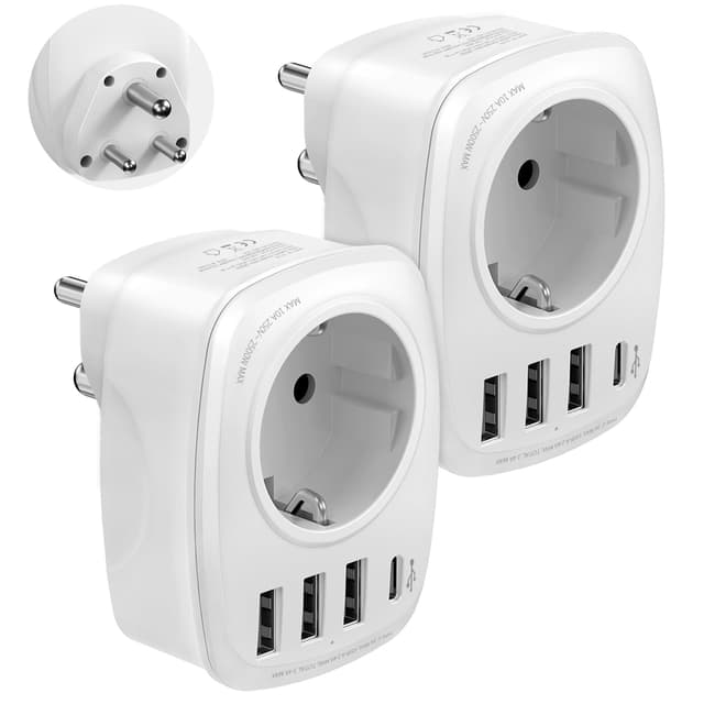 🔌🌍 VINTAR 2 PCS Reiseadapter Indien, Reiseadapter Typ D mit 3 USB und 15W 1USBC