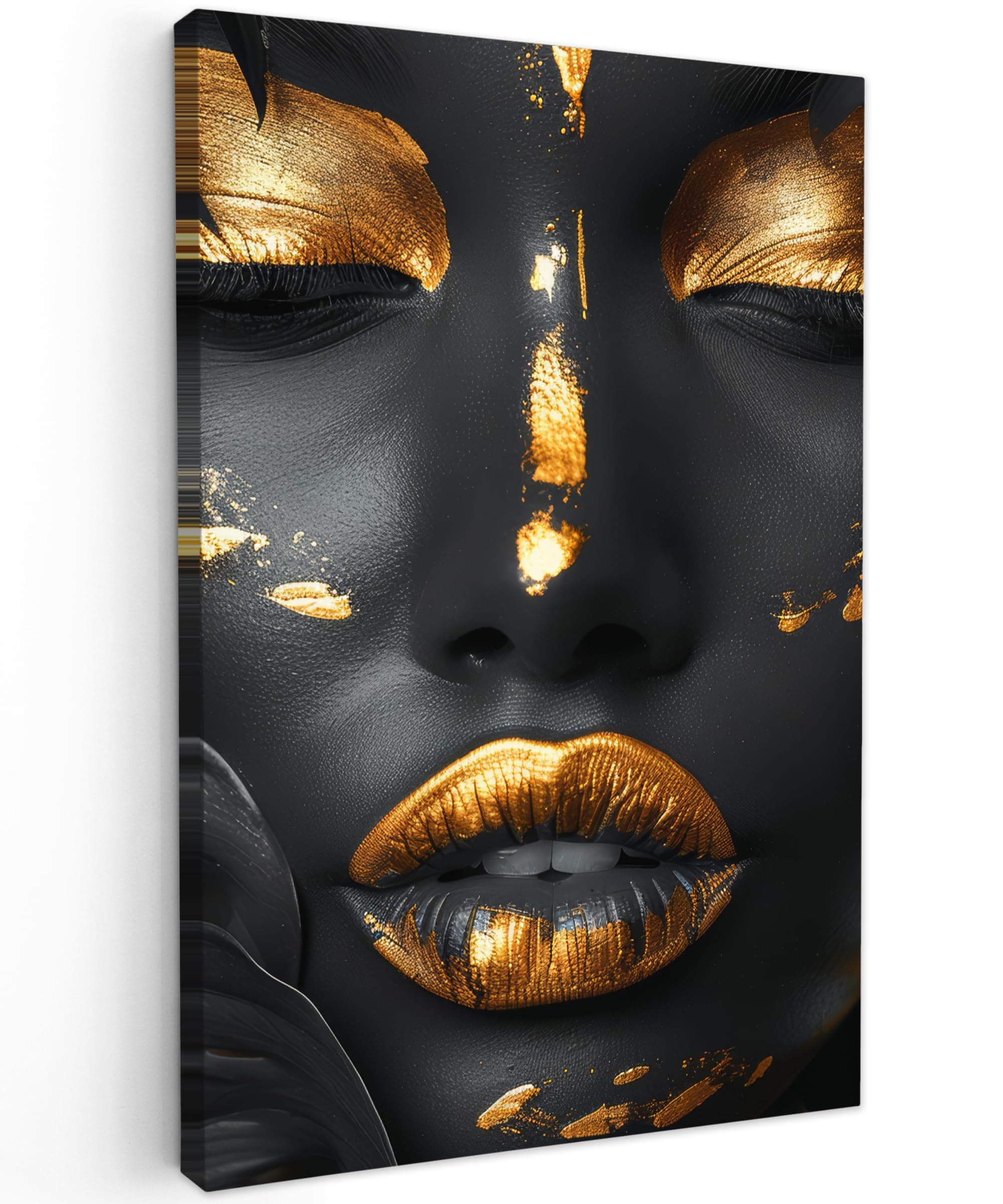 🖼️ MuchoWow© Wandbilder 40x60 cm - Schlafzimmer Home Deko Wohnung - Bild Wohnzimmer Fotoleinwand - Wall Decor Frau - Porträt - Luxus - Make-up - Gold