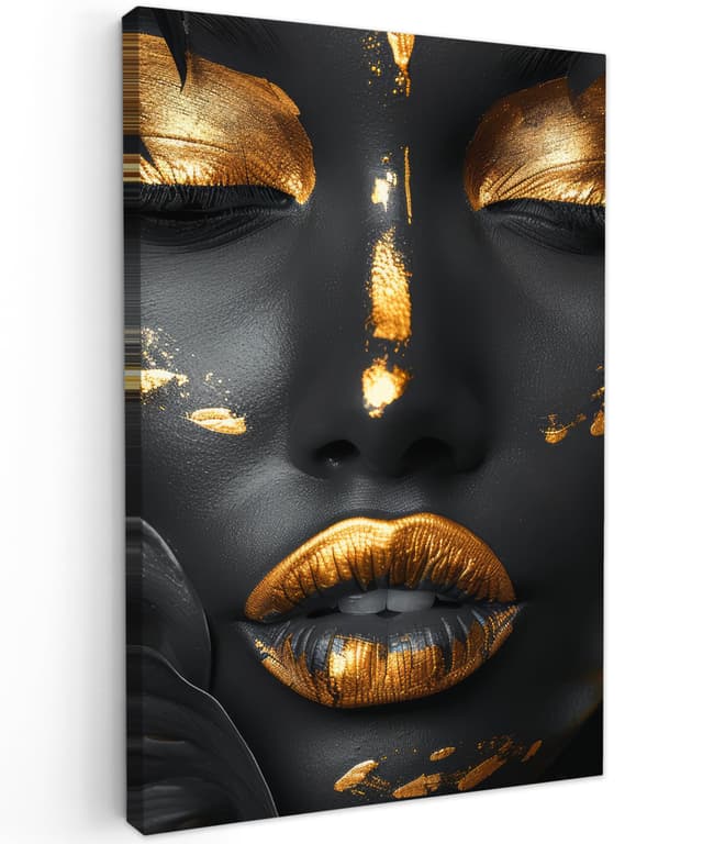 🖼️ MuchoWow© Wandbilder 40x60 cm - Schlafzimmer Home Deko Wohnung - Bild Wohnzimmer Fotoleinwand - Wall Decor Frau - Porträt - Luxus - Make-up - Gold