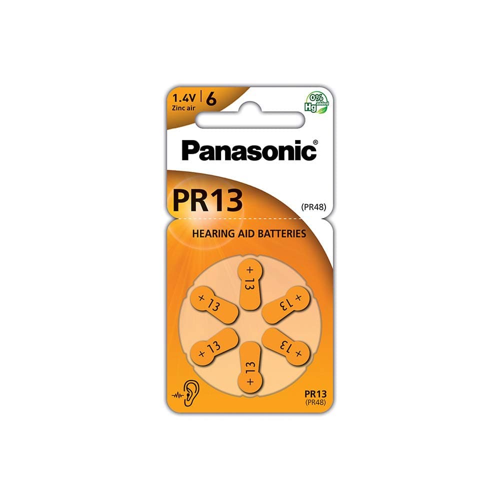 🔋👂 Panasonic PR13 Zink-Luft-Batterien für Hörgeräte, Typ 13, 1.4V, 6 Stück 🧡 6er Pack PR13