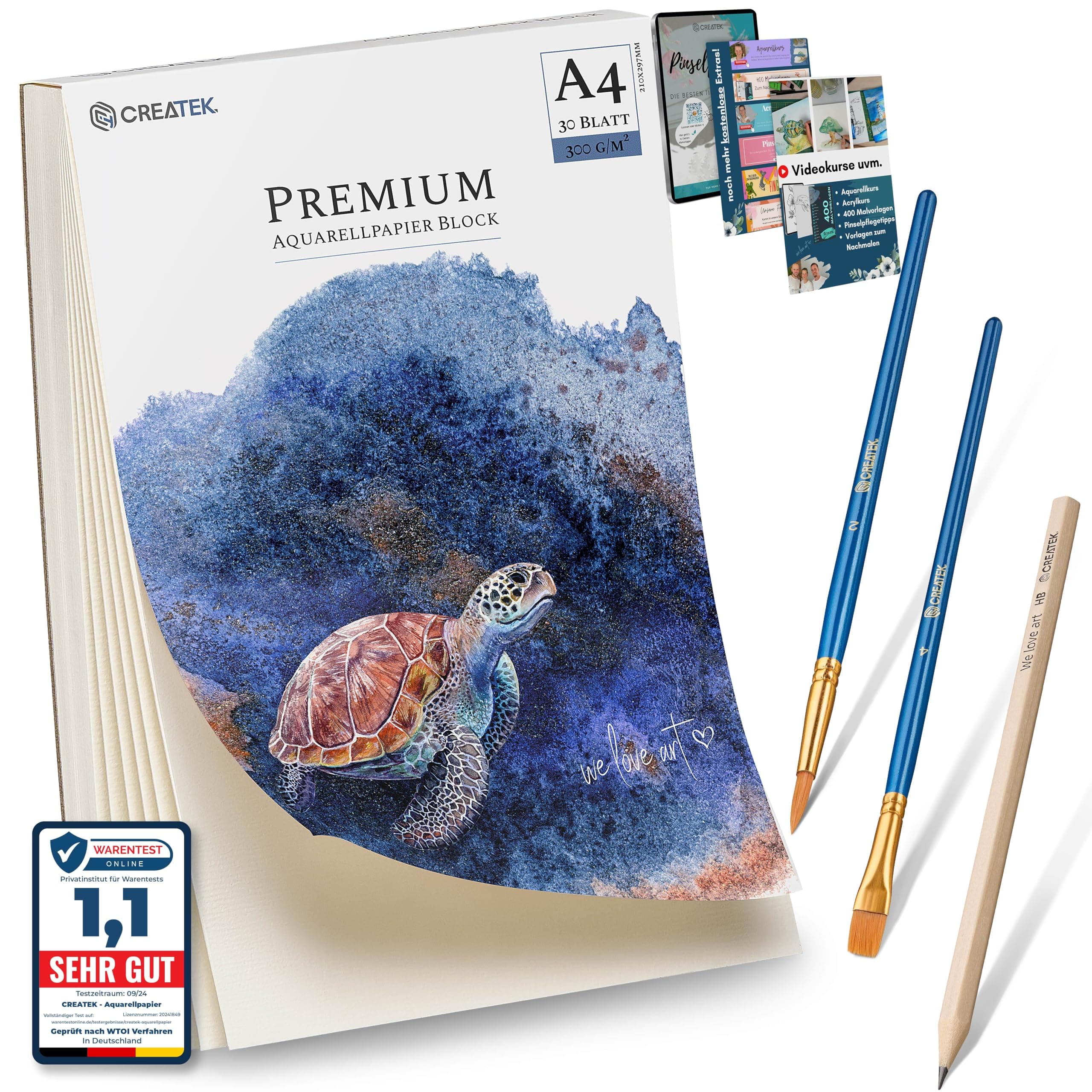 CreaTek Aquarellpapier A4 300g mit 30 Blatt 🎨 Premium Qualität für brillante Aquarelle 🖌️