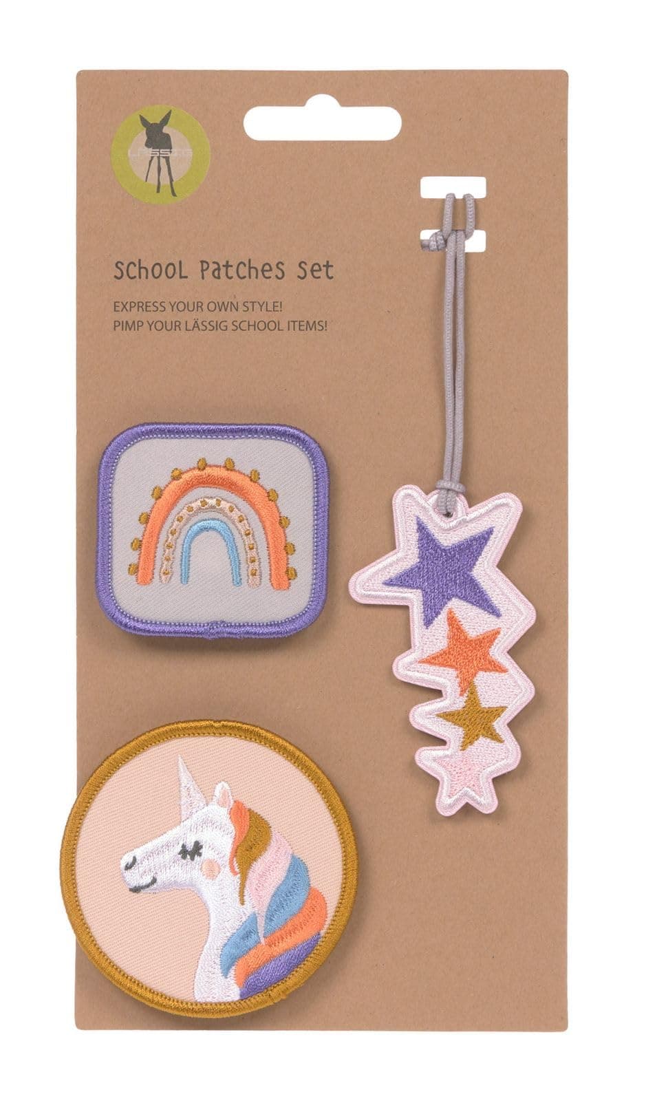 🦄 LÄSSIG Anhänger und Patches Set (3 Stk.) mit Druckknopf/School Patches Set
