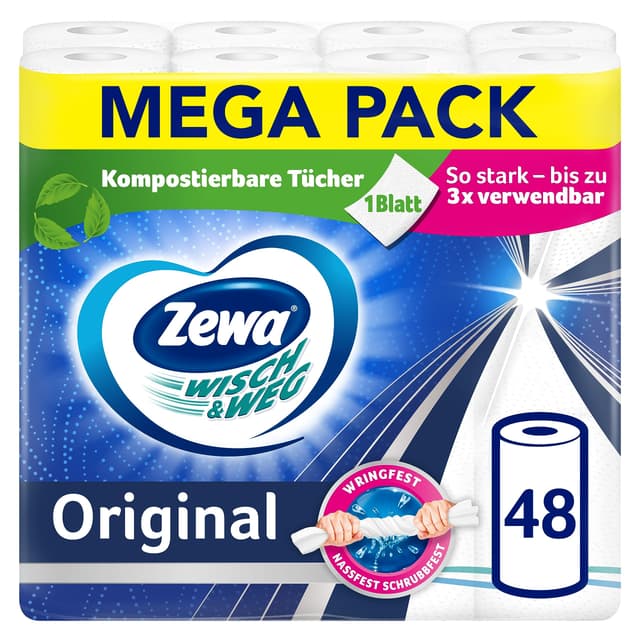 🌟 Mega Deal: Zewa Wisch&Weg Original Mega Pack 6er Packung - 48 Stück