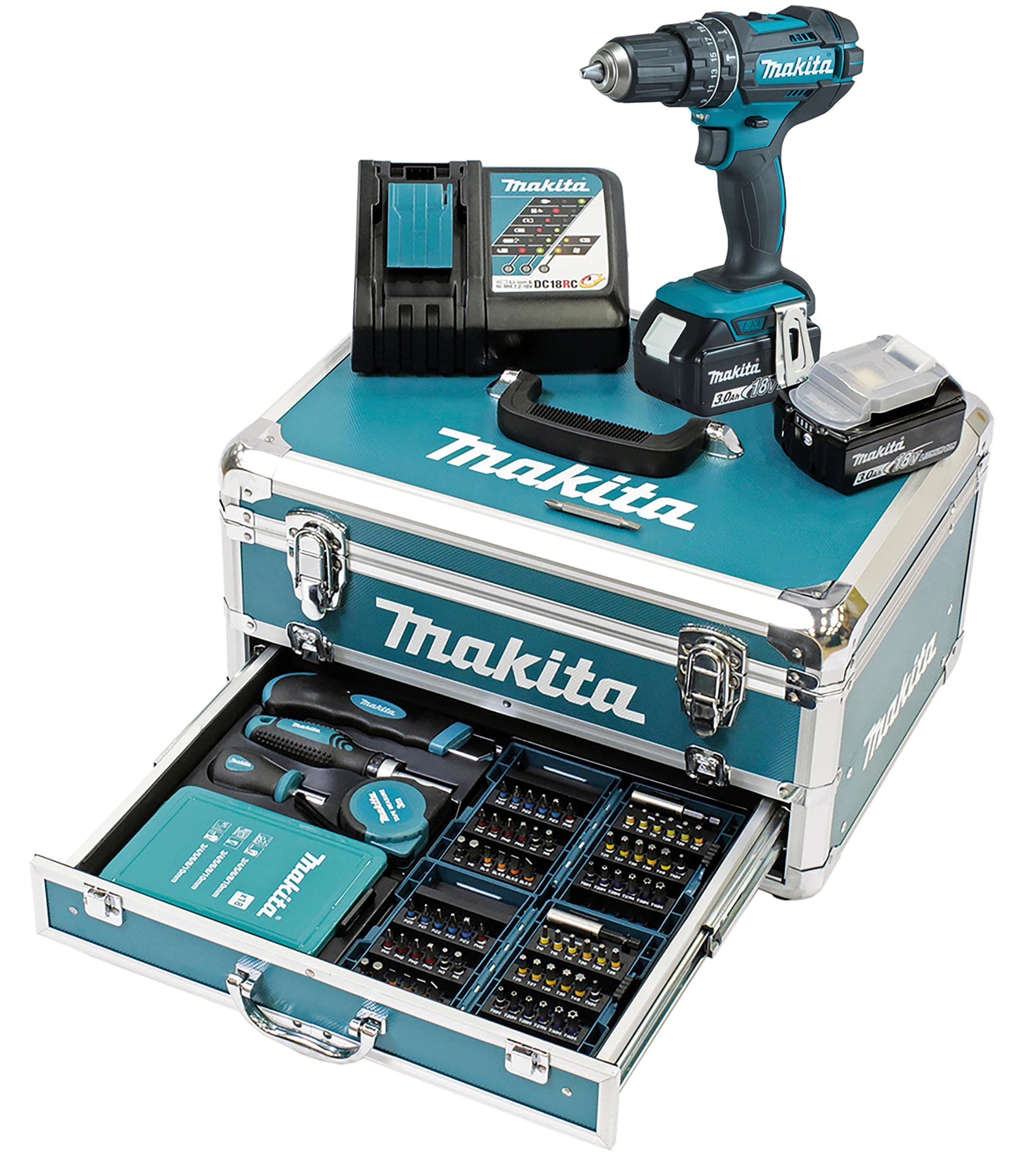 🔥 Angebot: Makita DHP482RFX9 Schlagbohrschrauber 18V / 3,0 Ah + Zubehör-Set 🛠️