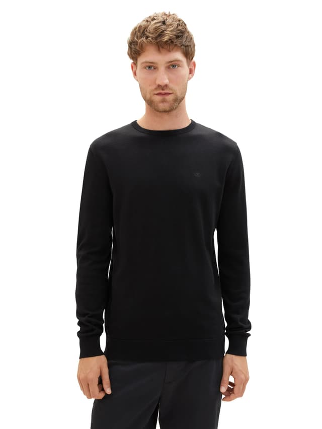 🔥 Angebot: TOM TAILOR Herren Basic Strickpullover mit Crewneck L 29999 - Schwarz