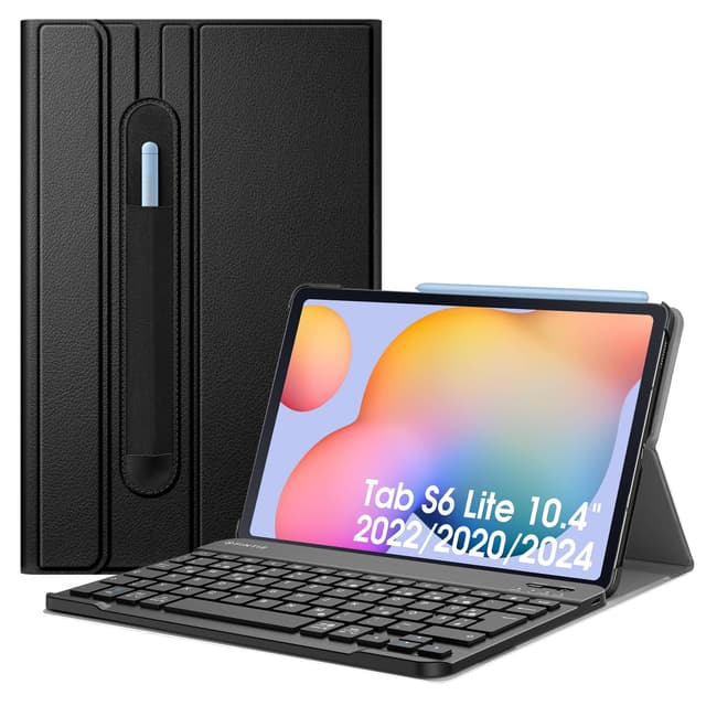 🔥 FINTIE Tastatur Hülle für Samsung Galaxy Tab S6 Lite 10,4 Zoll 2024/2022/2020 Tablet - Keyboard Cover mit Magnetisch Abnehmbarer Deutscher Bluetooth Tastatur, Schwarz 🔥