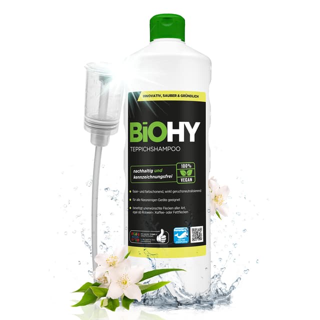 BiOHY Teppichshampoo (1l Flasche) + Dosierer | Teppichreiniger Konzentrat 🌿