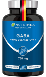 GABA Pur 750mg | Reine Pulver Kapseln Hochdosiert | OHNE Zusätze & Vegan 100% Natürlich Gamma Aminobuttersäure 60 Kapseln Calm