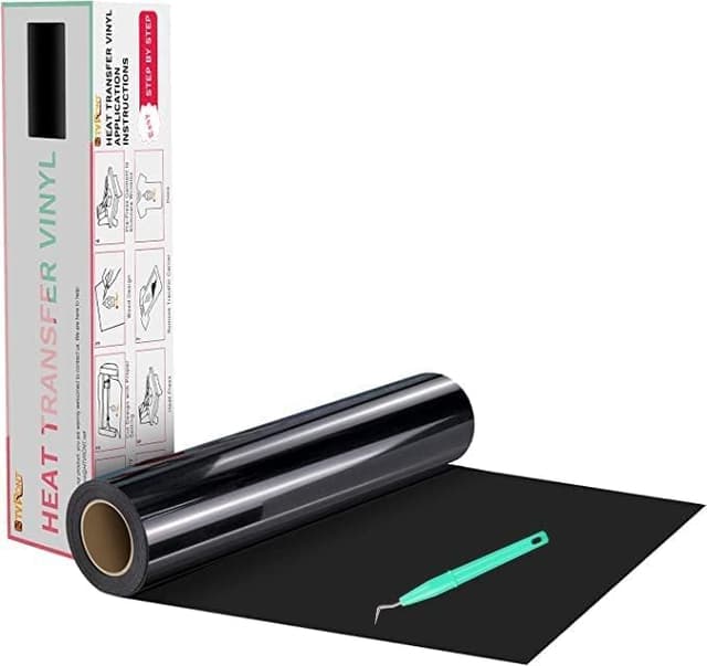 HTVRONT 20FT Plotterfolie Textil-30.5cmx6.1m Schwarze Flexfolie zum Aufbügeln auf T-Shirt (Schwarz) Schwarz 30.5 x 610cm 🎨👕