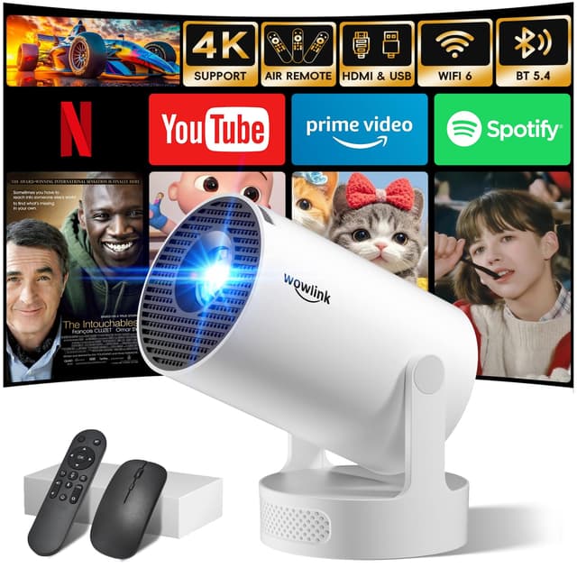 Wowlink W210 Mini Beamer Unterstützt 4K 1080P, Projektor Tragbarer mit WiFi 6 und Bluetooth 5.4, Weiß