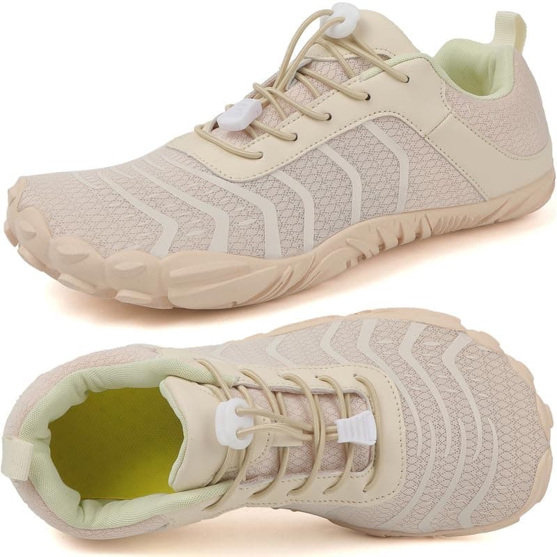 👣 Ziitop Barfußschuhe Herren Damen | Weite Zehenschuhe für Traillauf & Fitness | Beige 40 EU