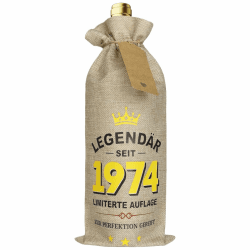 🍷🎁 Weinflasche Tasche Jute 1974 Geburtstag Geschenk für Frauen & Männer