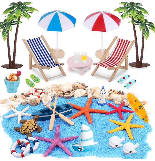 🏖️ EIKEJI 31 Stück Strand-Mikrolandschaft Miniliegestuhl Strandkorb Sonnenschirm Set 🌴