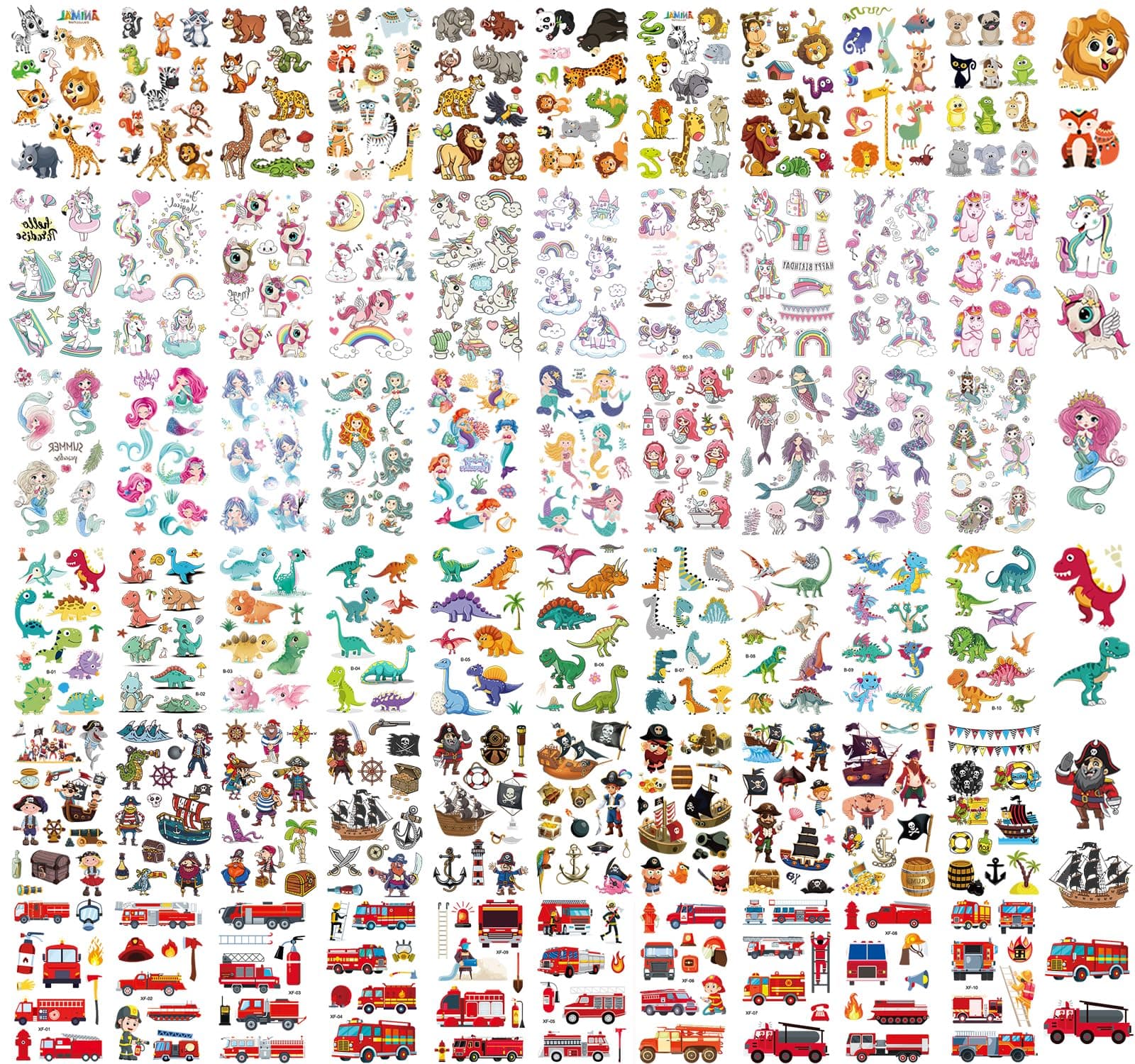 KIHONI 650 Stück Tattoo Kinder Mädchen Jungen 60 Blätt Temporäre Tattoos Kinder Tattoo Aufkleber Set 🐘🚒🚀🎁🍸