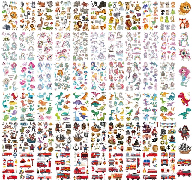 KIHONI 650 Stück Tattoo Kinder Mädchen Jungen 60 Blätt Temporäre Tattoos Kinder Tattoo Aufkleber Set 🐘🚒🚀🎁🍸