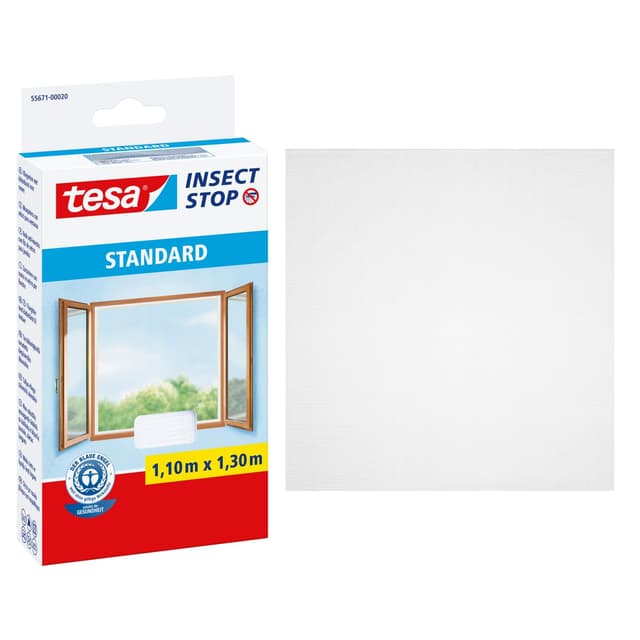 🦟🪲🚪 tesa Insect Stop Standard Fliegengitter für Fenster - Mückenschutz 1,1m x 1,3m - Weiß