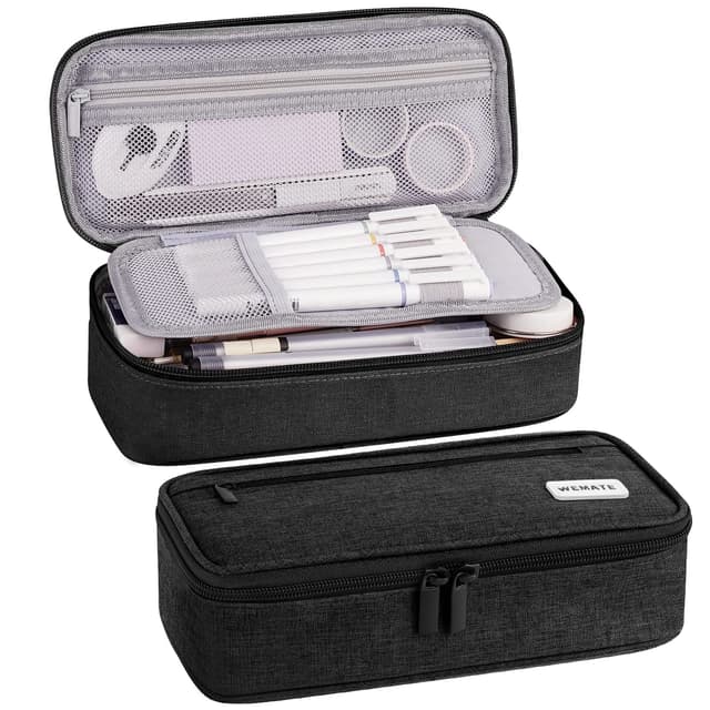 WEMATE Großes Federmäppchen Schwarz 🎒 | Stiftemäppchen 5 Fach | Große Kapazität Pencil Case