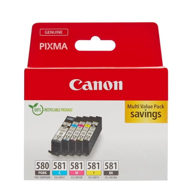 🖨️ Canon Tinten-Multipack - PGI-580/CLI-581 Original Drucker Tintenpatronen 5er-Pack 🌈📸